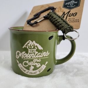 Adventure Out There Olive Green Mug Carabiner Keyring Bottle Opener Gift Set